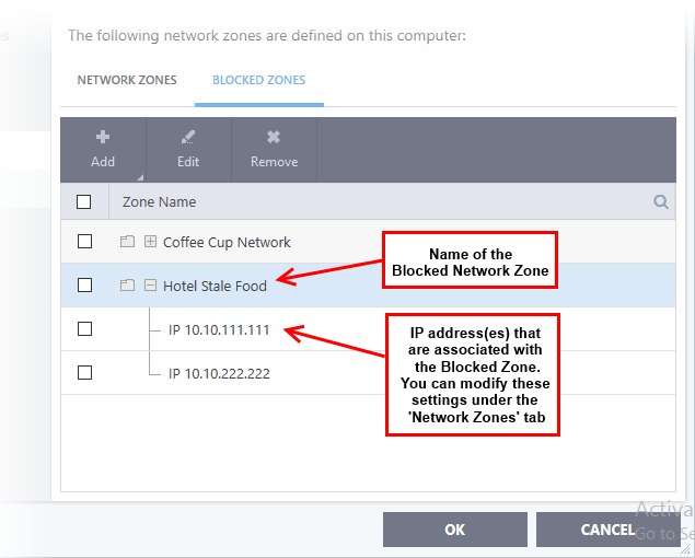 Comodo Client Blocked Network Zones, Network Connection Comodo Security